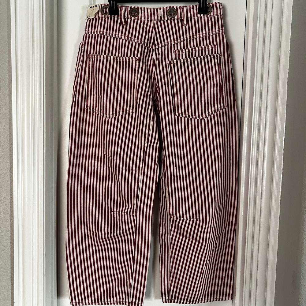 NWT FLAW We The Free Moxie Railroad Stripe Barrel Jeans | Red Berry | Size 30 - Picture 6 of 9